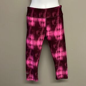 Under Armour Hot Pink/Burgundy Tie Dye Pattern Cropped Compression Leggings- Med